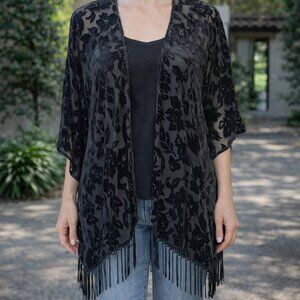 ​NWT Avenue Velvet Burnout Kimono | Floral Paisley Boho Cardigan | Free Size